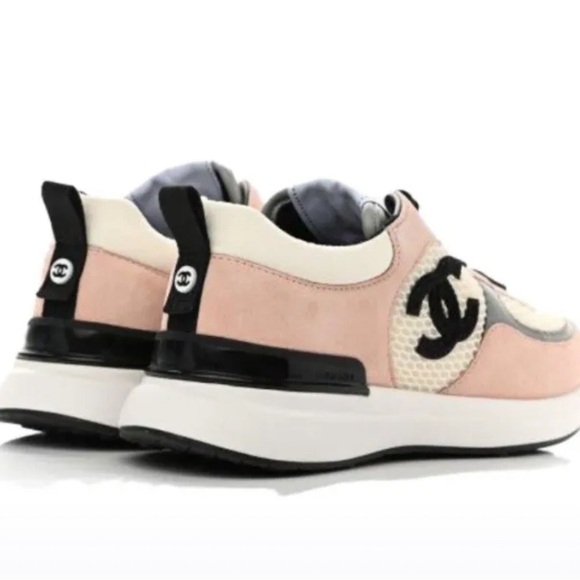 CHANEL Mesh Suede Calfskin Grained Calfskin Womens CC Sneakers Pink - Picture 2 of 14